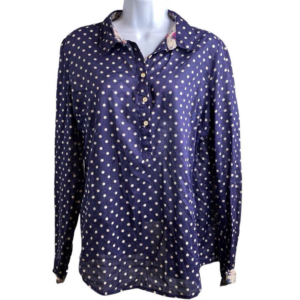 Trovata Birds Of Paradis Navy Polka Dot Button-Up Shirt Size L‎ Preppy Coastal